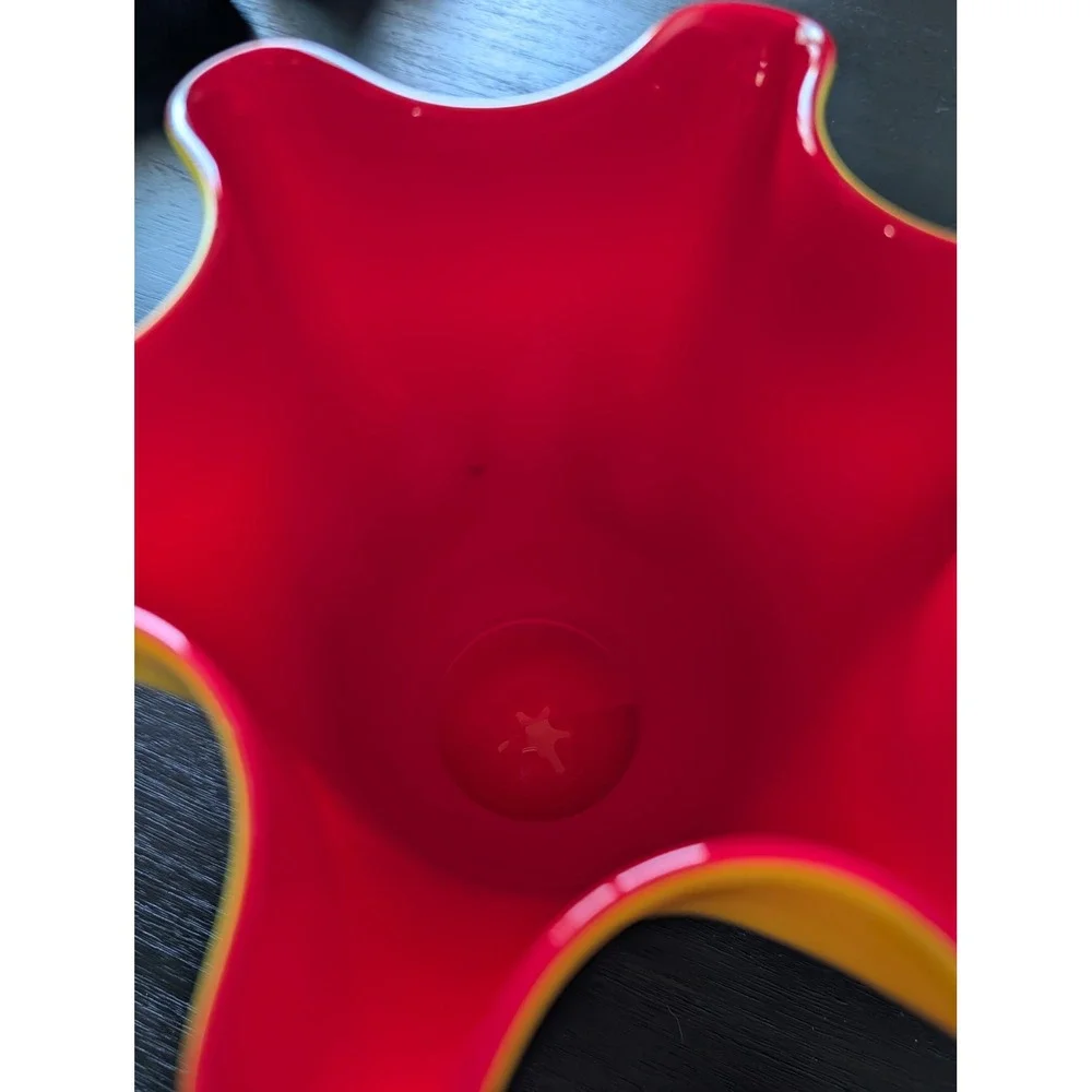 Vintage Yellow Red Ruffled Handkerchief Glass Vase Large Midcentury Modern Art